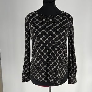 Ann Taylor: Professional, black, boatneck blouse with 3 button cuffs.